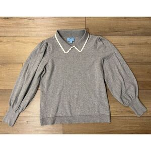 CeCe Women's Gray‎ blouse with white collar M Medium Preppy Coquette Classic
